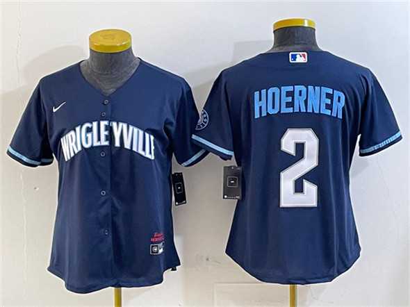 Women%27s Chicago Cubs #2 Nico Hoerner Navy City Connect Stitched Jersey